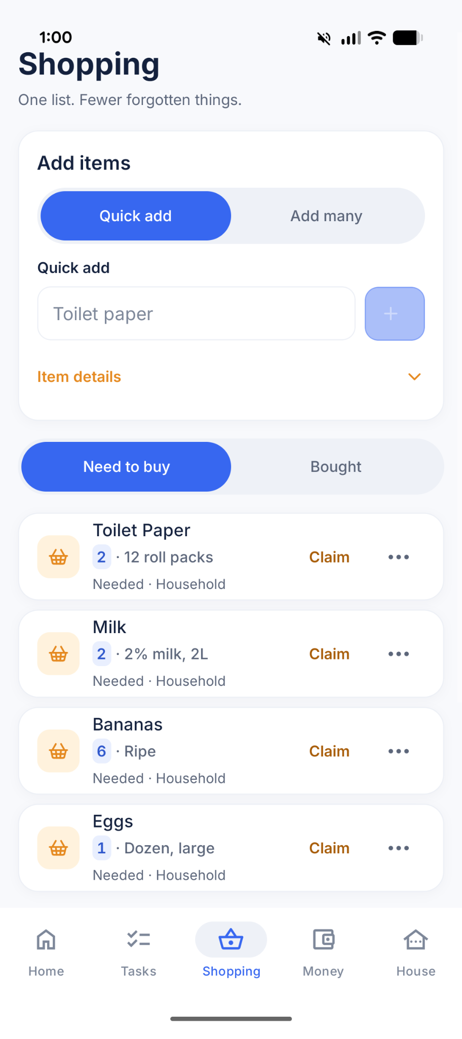EasyDen shared shopping list